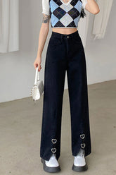 Pantalones vaqueros negros de cintura alta con logo de corazón